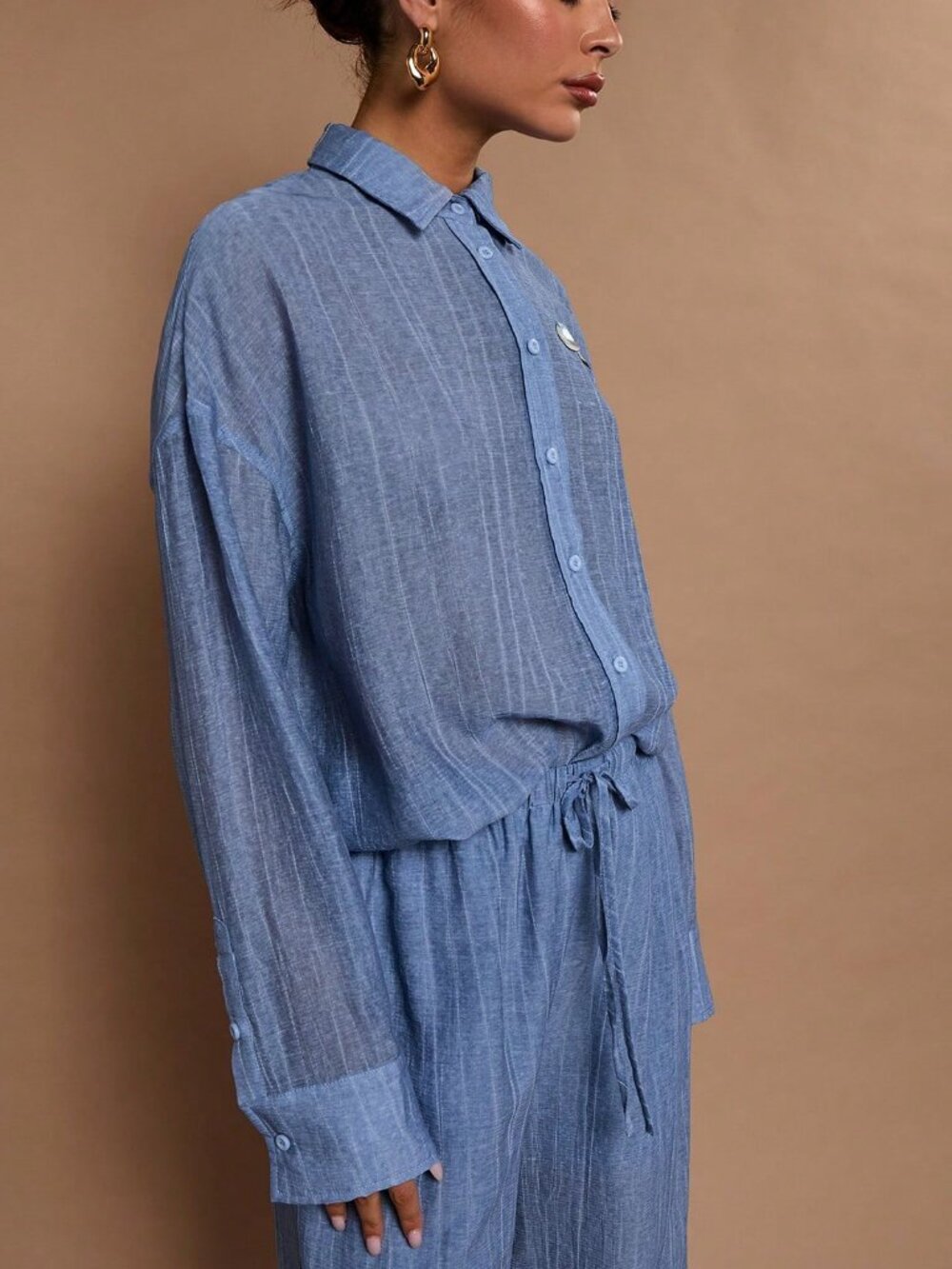 Baby Blue Casual Women's Long Sleeve Blouse - Picture 6 of 8